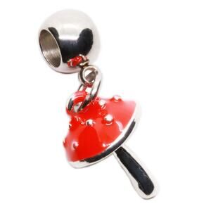 Red Toadstool Dangle Charm Bead for Bracelet or Necklace, Cute Enamel Mushroom